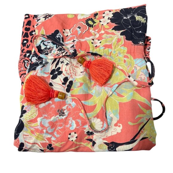 Maaji Kaftan Cover-Up Floral Animal Print Tunic Dress Peach Black Women Size M - Picture 2 of 8